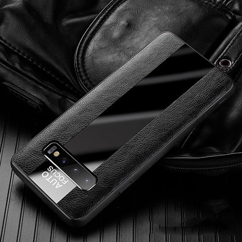 Silikon Hülle Handyhülle Gummi Schutzhülle Flexible Leder Tasche H01 für Samsung Galaxy S10 Schwarz