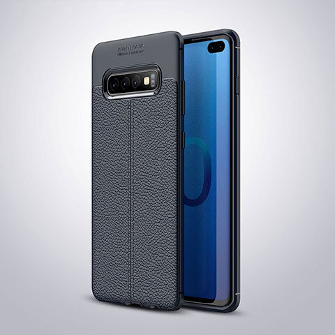 Silikon Hülle Handyhülle Gummi Schutzhülle Flexible Leder Tasche H02 für Samsung Galaxy S10 Plus Blau