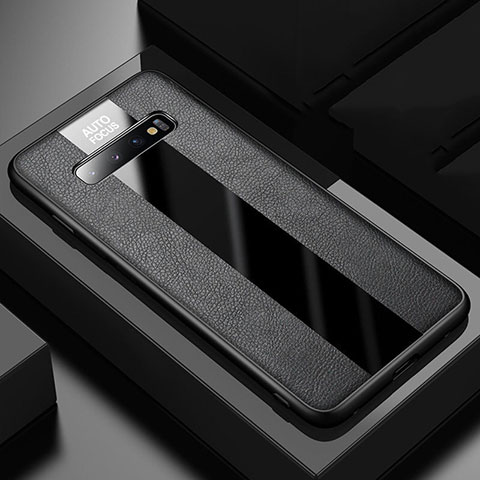 Silikon Hülle Handyhülle Gummi Schutzhülle Flexible Leder Tasche H03 für Samsung Galaxy S10 5G Schwarz
