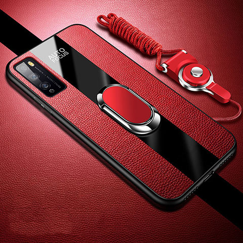 Silikon Hülle Handyhülle Gummi Schutzhülle Flexible Leder Tasche mit Magnetisch Fingerring Ständer für Huawei Enjoy Z 5G Rot