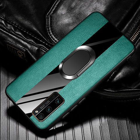 Silikon Hülle Handyhülle Gummi Schutzhülle Flexible Leder Tasche mit Magnetisch Fingerring Ständer für Huawei Honor 30 Pro Grün