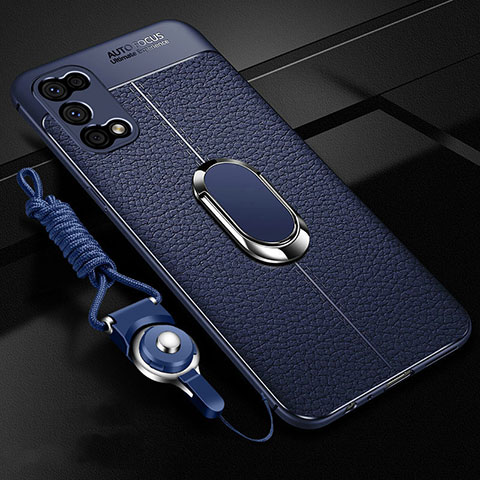 Silikon Hülle Handyhülle Gummi Schutzhülle Flexible Leder Tasche mit Magnetisch Fingerring Ständer für Oppo K7x 5G Blau