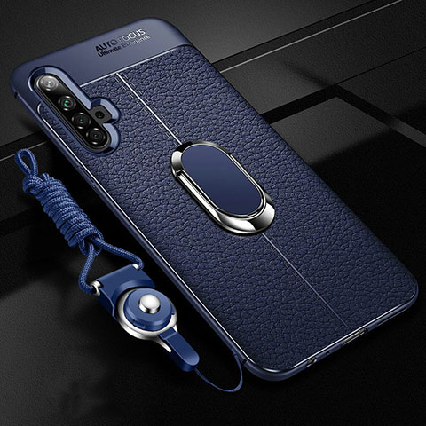 Silikon Hülle Handyhülle Gummi Schutzhülle Flexible Leder Tasche mit Magnetisch Fingerring Ständer für Realme X3 SuperZoom Blau