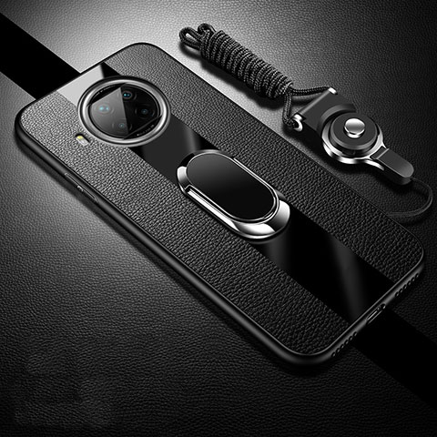 Silikon Hülle Handyhülle Gummi Schutzhülle Flexible Leder Tasche mit Magnetisch Fingerring Ständer für Xiaomi Mi 10T Lite 5G Schwarz