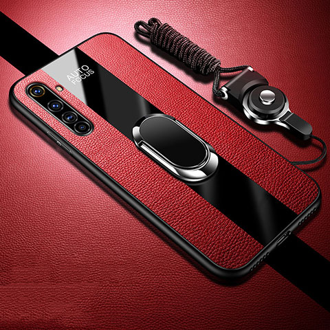 Silikon Hülle Handyhülle Gummi Schutzhülle Flexible Leder Tasche mit Magnetisch Fingerring Ständer S01 für Realme X50 Pro 5G Rot