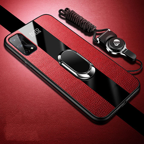 Silikon Hülle Handyhülle Gummi Schutzhülle Flexible Leder Tasche mit Magnetisch Fingerring Ständer S02 für Oppo K7x 5G Rot