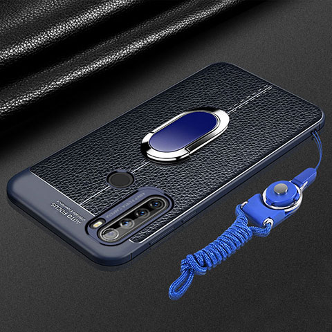 Silikon Hülle Handyhülle Gummi Schutzhülle Flexible Leder Tasche mit Magnetisch Fingerring Ständer S03 für Xiaomi Redmi Note 8 (2021) Blau