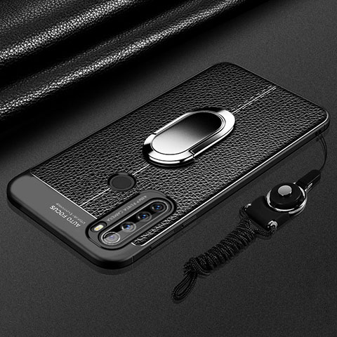 Silikon Hülle Handyhülle Gummi Schutzhülle Flexible Leder Tasche mit Magnetisch Fingerring Ständer S03 für Xiaomi Redmi Note 8T Schwarz
