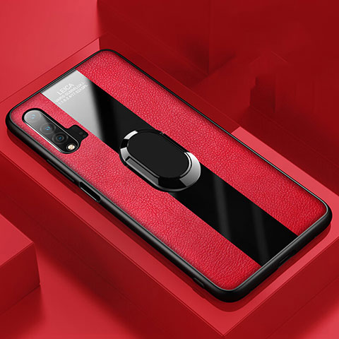 Silikon Hülle Handyhülle Gummi Schutzhülle Flexible Leder Tasche mit Magnetisch Fingerring Ständer T01 für Huawei Nova 6 5G Rot