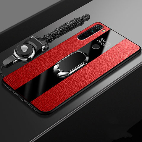 Silikon Hülle Handyhülle Gummi Schutzhülle Flexible Leder Tasche mit Magnetisch Fingerring Ständer T01 für Xiaomi Redmi Note 8T Rot