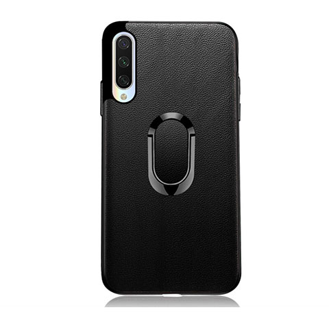 Silikon Hülle Handyhülle Gummi Schutzhülle Flexible Leder Tasche mit Magnetisch Fingerring Ständer T03 für Xiaomi Mi A3 Schwarz