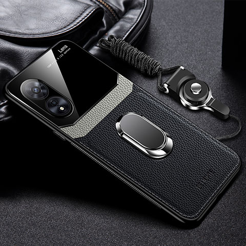 Silikon Hülle Handyhülle Gummi Schutzhülle Flexible Leder Tasche mit Magnetisch FL1 für Oppo A58 5G Schwarz