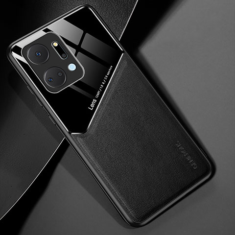 Silikon Hülle Handyhülle Gummi Schutzhülle Flexible Leder Tasche mit Magnetisch für Huawei Honor X7a Schwarz