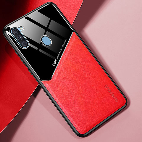 Silikon Hülle Handyhülle Gummi Schutzhülle Flexible Leder Tasche mit Magnetisch für Samsung Galaxy M11 Rot