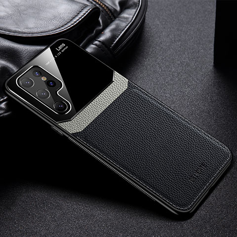 Silikon Hülle Handyhülle Gummi Schutzhülle Flexible Leder Tasche mit Magnetisch für Samsung Galaxy S21 Ultra 5G Schwarz