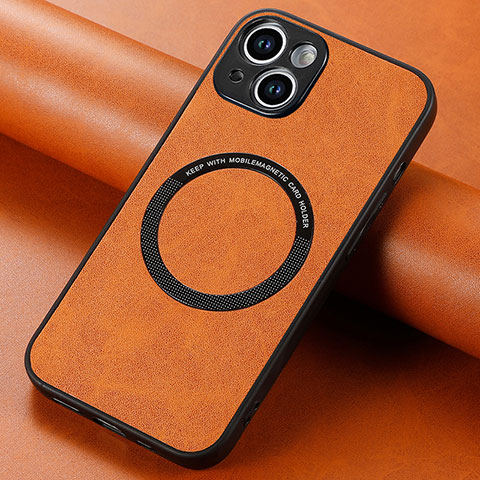 Silikon Hülle Handyhülle Gummi Schutzhülle Flexible Leder Tasche mit Magnetisch S11D für Apple iPhone 14 Braun