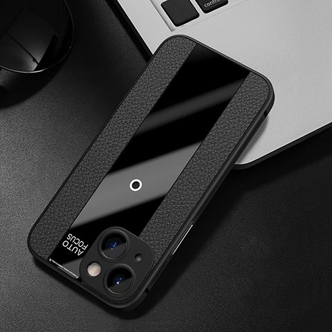 Silikon Hülle Handyhülle Gummi Schutzhülle Flexible Leder Tasche S01 für Apple iPhone 13 Mini Schwarz
