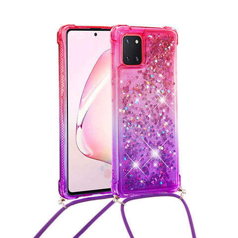 Silikon Hülle Handyhülle Gummi Schutzhülle Flexible Tasche Bling-Bling mit Schlüsselband Lanyard S01 für Samsung Galaxy A81 Pink