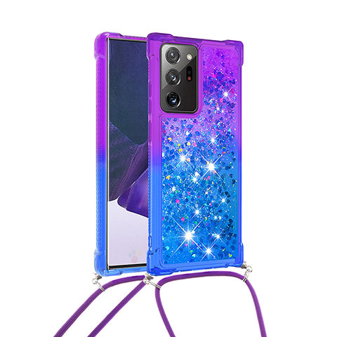 Silikon Hülle Handyhülle Gummi Schutzhülle Flexible Tasche Bling-Bling mit Schlüsselband Lanyard S01 für Samsung Galaxy Note 20 Ultra 5G Violett
