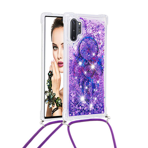 Silikon Hülle Handyhülle Gummi Schutzhülle Flexible Tasche Bling-Bling mit Schlüsselband Lanyard S02 für Samsung Galaxy Note 10 Plus 5G Violett