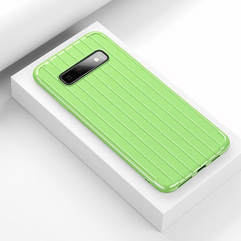 Silikon Hülle Handyhülle Gummi Schutzhülle Flexible Tasche Line C02 für Samsung Galaxy S10 Plus Grün