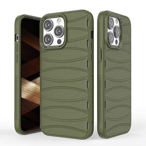 Silikon Hülle Handyhülle Gummi Schutzhülle Flexible Tasche Line KC1 für Apple iPhone 13 Pro Grün