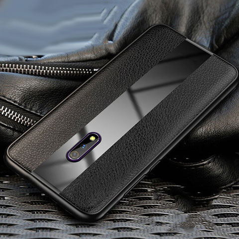 Silikon Hülle Handyhülle Gummi Schutzhülle Leder Tasche für Oppo Realme X Schwarz