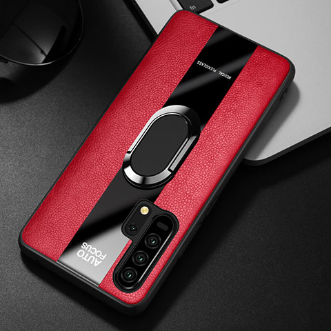 Silikon Hülle Handyhülle Gummi Schutzhülle Leder Tasche mit Magnetisch Fingerring Ständer für Huawei Honor 20 Pro Rot