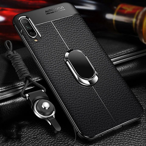 Silikon Hülle Handyhülle Gummi Schutzhülle Leder Tasche mit Magnetisch Fingerring Ständer für Huawei Y9s Schwarz