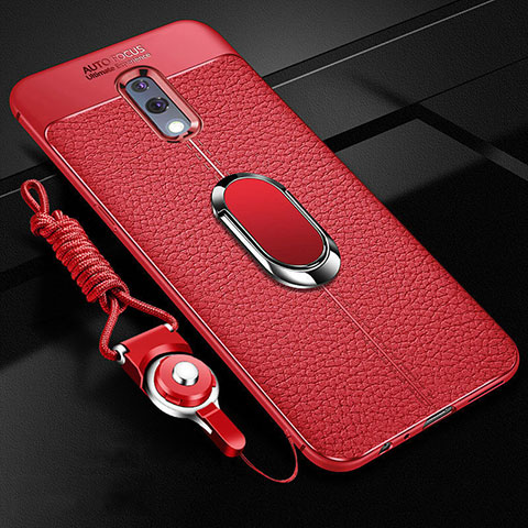Silikon Hülle Handyhülle Gummi Schutzhülle Leder Tasche mit Magnetisch Fingerring Ständer für Oppo Realme X Rot