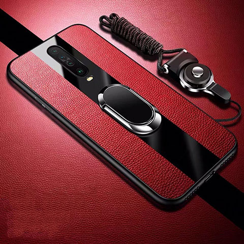 Silikon Hülle Handyhülle Gummi Schutzhülle Leder Tasche mit Magnetisch Fingerring Ständer für Xiaomi Poco X2 Rot