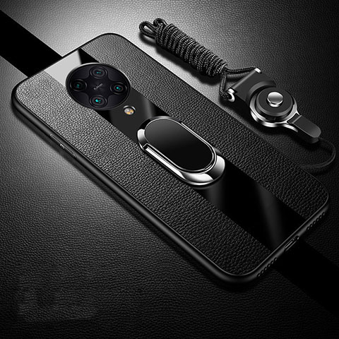 Silikon Hülle Handyhülle Gummi Schutzhülle Leder Tasche mit Magnetisch Fingerring Ständer für Xiaomi Redmi K30 Pro 5G Schwarz