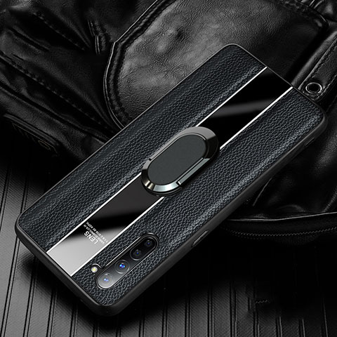 Silikon Hülle Handyhülle Gummi Schutzhülle Leder Tasche mit Magnetisch Fingerring Ständer S03 für Oppo Find X2 Lite Schwarz