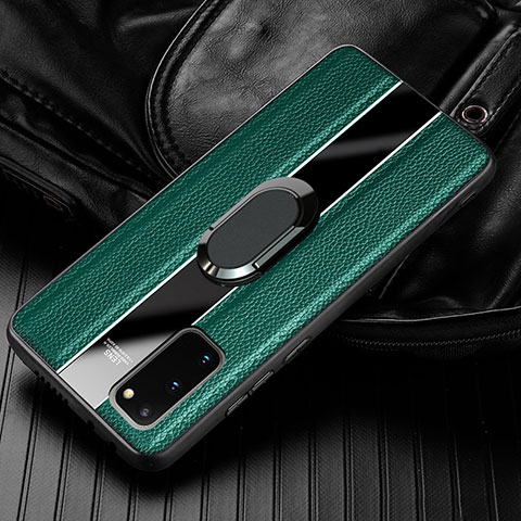 Silikon Hülle Handyhülle Gummi Schutzhülle Leder Tasche mit Magnetisch Fingerring Ständer T02 für Samsung Galaxy S20 5G Grün