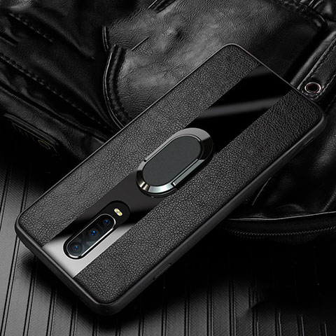 Silikon Hülle Handyhülle Gummi Schutzhülle Leder Tasche mit Magnetisch Fingerring Ständer T03 für Oppo RX17 Pro Schwarz