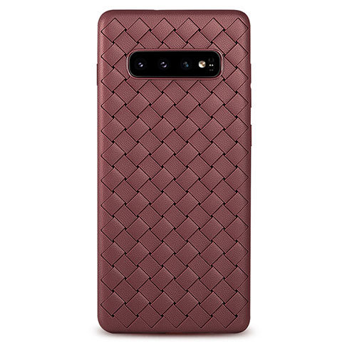 Silikon Hülle Handyhülle Gummi Schutzhülle Leder Tasche S01 für Samsung Galaxy S10 Plus Braun