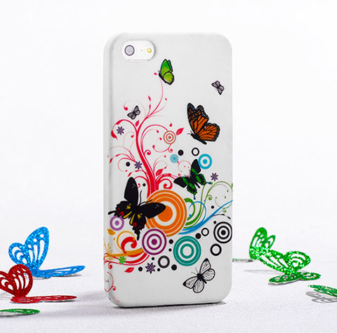 Silikon Hülle Handyhülle Gummi Schutzhülle Schmetterling für Apple iPhone 5 Grün