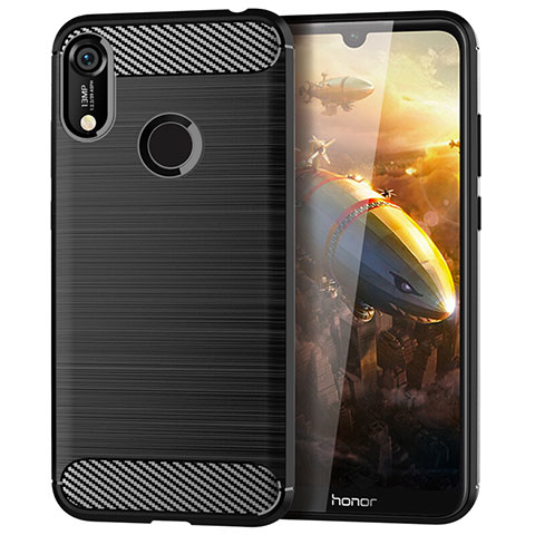 Silikon Hülle Handyhülle Gummi Schutzhülle Tasche Line für Huawei Y6 Prime (2019) Schwarz