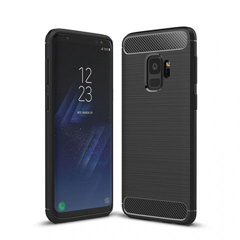 Silikon Hülle Handyhülle Gummi Schutzhülle Tasche Line für Samsung Galaxy S9 Schwarz