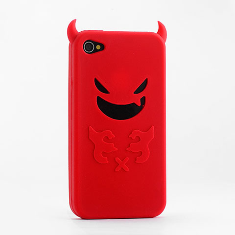 Silikon Hülle Handyhülle Gummi Schutzhülle Teufel für Apple iPhone 4 Rot