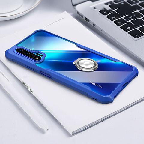 Silikon Hülle Handyhülle Rahmen Schutzhülle Durchsichtig Transparent Spiegel 360 Grad Ganzkörper mit Magnetisch Fingerring Ständer für Huawei Nova 6 Blau
