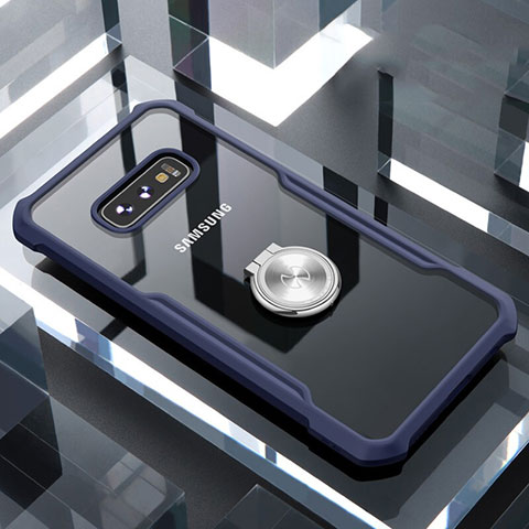 Silikon Hülle Handyhülle Rahmen Schutzhülle Durchsichtig Transparent Spiegel 360 Grad mit Magnetisch Fingerring Ständer für Samsung Galaxy S10e Blau