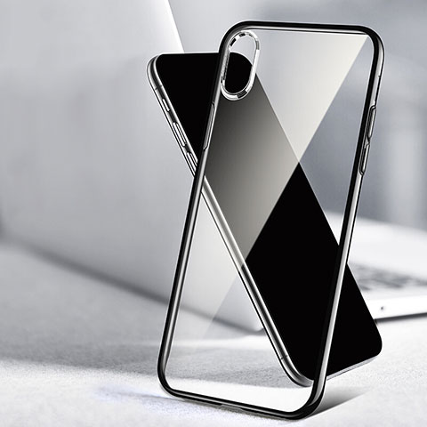 Silikon Hülle Handyhülle Rahmen Schutzhülle Durchsichtig Transparent Spiegel 360 Grad T02 für Apple iPhone Xs Schwarz