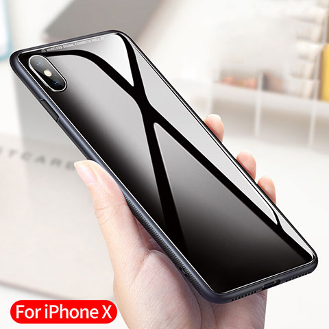 Silikon Hülle Handyhülle Rahmen Schutzhülle Durchsichtig Transparent Spiegel 360 Grad T04 für Apple iPhone X Schwarz