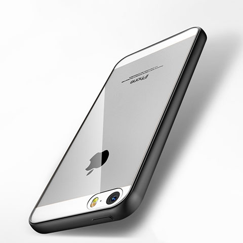 Silikon Hülle Handyhülle Rahmen Schutzhülle Durchsichtig Transparent Spiegel für Apple iPhone SE Schwarz