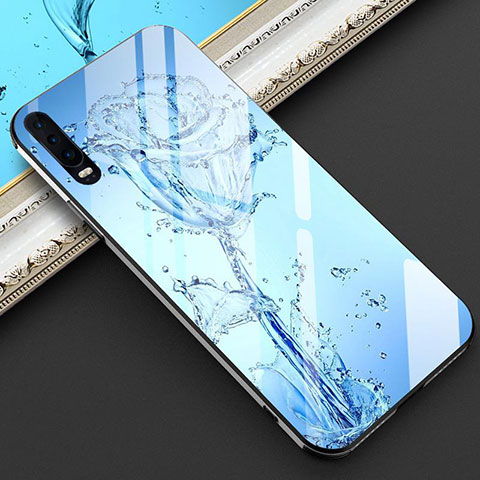 Silikon Hülle Handyhülle Rahmen Schutzhülle Spiegel Blumen für Huawei P30 Blau