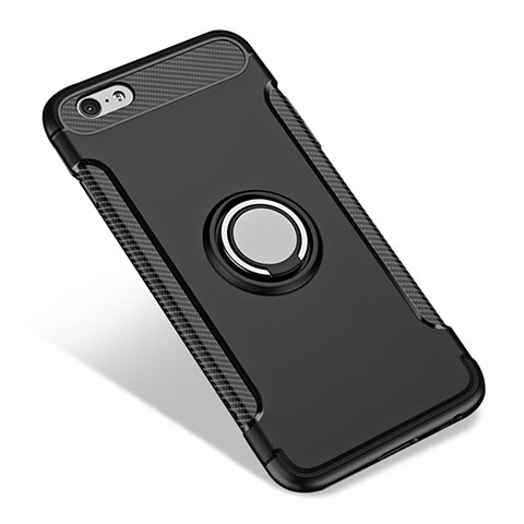 Silikon Hülle Handyhülle Schutzhülle mit Fingerring Ständer Durchsichtig Transparent Matt für Apple iPhone 6S Plus Schwarz