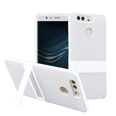 Silikon Hülle Handyhülle Stand Schutzhülle Durchsichtig Transparent Matt für Huawei P9 Plus Weiß
