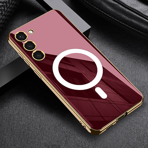 Silikon Hülle Handyhülle Ultra Dünn Flexible Schutzhülle Tasche mit Mag-Safe Magnetic Magnetisch für Samsung Galaxy S22 5G Rot