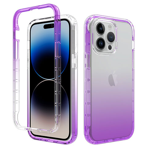 Silikon Hülle Handyhülle Ultra Dünn Flexible Schutzhülle Tasche Transparent Vorder und Rückseite 360 Grad Ganzkörper Farbverlauf für Apple iPhone 14 Pro Violett